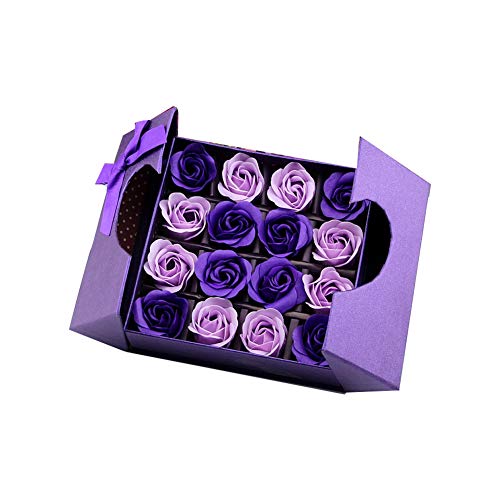 Ruiting Ramo de Flores de jabón con la Caja de Embalaje púrpura perfumado Rosa para el Día de San Valentín Rose jabón en Caja de Regalo