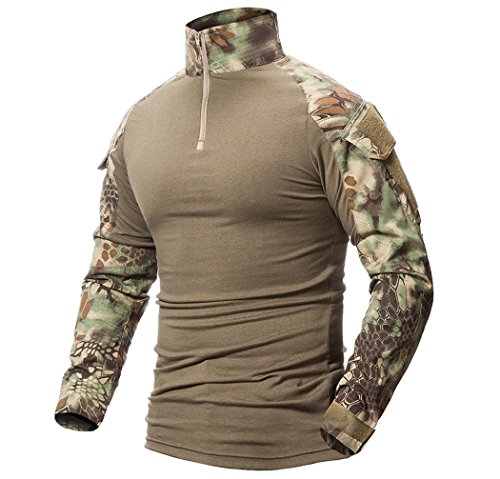 ShallGood – Camiseta táctica de manga larga para hombre, estilo militar, para exteriores, de camuflaje, para caza y desierto, paintball A verde. L