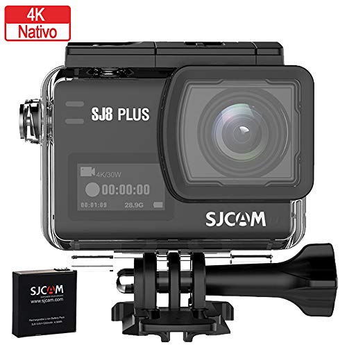 SJCAM SJ8 Plus 2814 Cámara Deportiva 4K Nativa 30M, Pantalla Táctil OLED, Action Cámara Acuática con Batería y Cargador Externo, Gyroscopio de 3 Ejes, Zoom Digital X4, 1200mAh, Negro, 2.33"