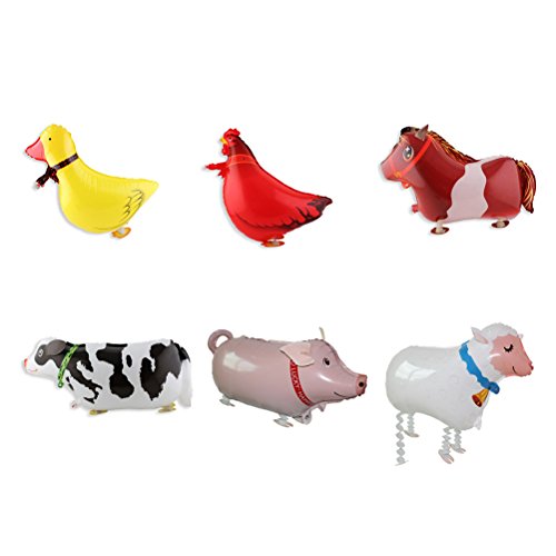 STOBOK 6 unids Walking Animal Globos de Papel de Aluminio de Granja Animal Balloons Juguetes caminadores de Aire para los niños Regalo de la Fiesta de cumpleaños Suministros Decoraciones