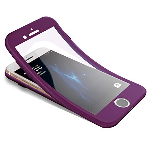 Surakey Funda para iPhone 7 /iPhone 8, Funda de 360 Grados con Vidrio A Prueba de Balas, Funda de Silicona Suave Completo Caja Protectora de Frente Y Espalda para iPhone 7 /iPhone 8,Morado