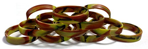 TheAwristocrat 1 docena de abono en Gotas en Blanco Caucho de Silicona Pulseras Pulseras – Seleccione de una Gran Variedad de Colores, Camo (Forest Camo)