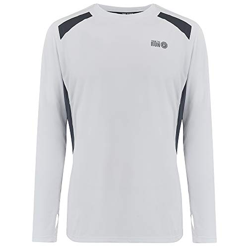 Time To Run Hombres Deportes Tecnica Pace Spirit Corriendo/Ejercicio/Gimnasio Camiseta con Mangas Largas XL Blanco/Carbón