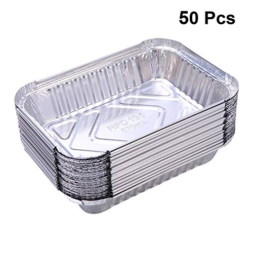 TQ 50pcs la Hoja de Lata Caja Barbacoa desechable contenedor de Alimentos de una Sola Vez para Llevar Las Cajas de Embalaje para Uso Diario sin Tapa (Plata)