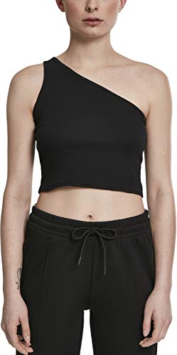 Urban Classics Ladies Cropped Asymmetric Top Camiseta Deportiva de Tirantes, Negro (Black 00007), Medium para Mujer