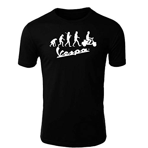 Vespa Evolution Logo Camiseta Hombre Coche Clipart Car Auto tee Top Negro Blanco Mangas Cortas Presente (S, Black)