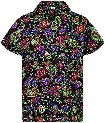 V.H.O. Funky Camisa Hawaiana, Skull, multiblack S