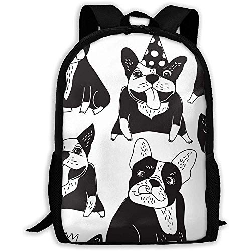 wobuzhidaoshamingzi Mochila Escolar Happy Dogs Group Bulldog francés Black Bookbag Casual Bolsa de Viaje para Adultos