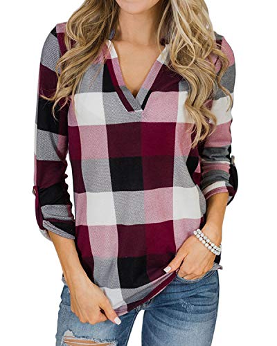 YOINS Blusa Mujer Manga Larga Camiseta Cuello V Camisa Elegante Túnica Casual SueltoTops Otoño Invierno Rosa XL