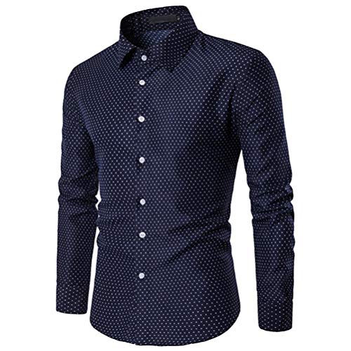 Yvelands Camisa de otoño para Hombres, Hombres Solapa Camisa de Corte Slim Casual otoño Camisa de Moda Blusa Dot Camisa de Manga Larga, ¡Liquidación