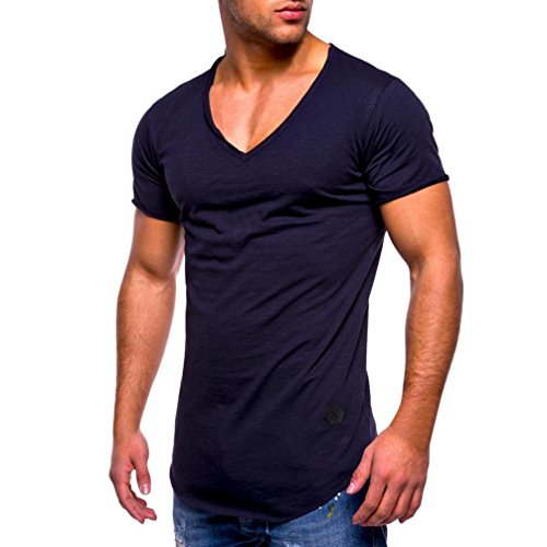 Yvelands Casual Muscle Camiseta de Manga Corta para Hombre Casual Guapo con Cuello en V de Color sólido Slim Fit Daily Shirts Top Blusa Party Beach Work Summer, Cheap Clearance! (Armada, XXXL)