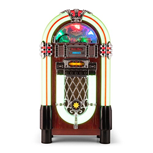 AUNA Graceland XXL Jukebox Vintage - Bluetooth , Reproductor CD , Puerto USB , Tarjetas SD/MMC , Compatible MP3 , Rockola Discos , Entrada AUX , Radio FM , Ecualizador , Diseño Original