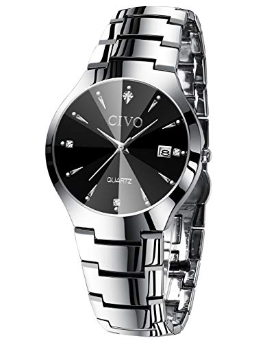 CIVO Relojes para Hombre Acero Inoxidable Impermeable Reloj de Pulsera Fecha Calendario Clásicos Analogicos Reloj de Cuarzo Negocio Casual Simple con Correa de Plata