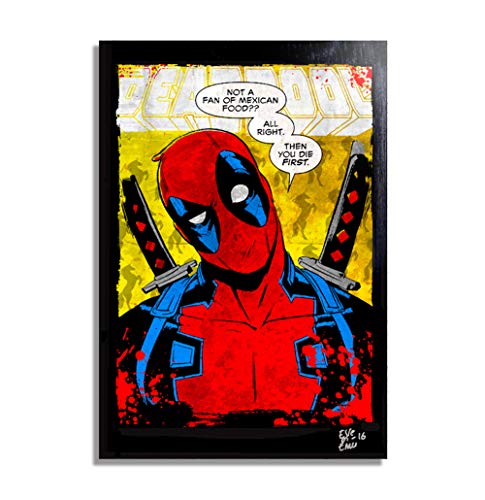Deadpool Marvel Comics - Pintura Enmarcado Original, Imagen Pop-Art, Impresión Póster, Impresion en Lienzo, Cuadro, Cómics, Cartel de la Película
