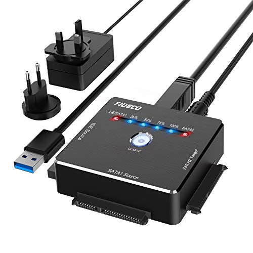 FIDECO USB IDE o SATA Adaptador, Adaptador de Disco Duro de Aluminio USB 3.0 para 2,5/3,5 Pulgadas SATA HDD/SSD & 3,5 Pulgadas IDE HDD, Apoyo Fuera de Línea clon