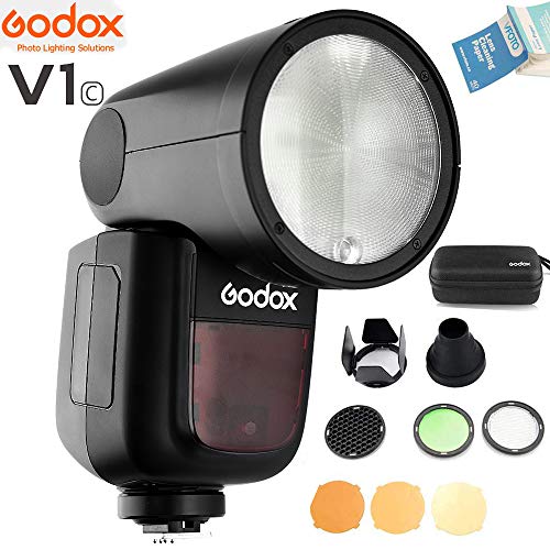 Godox V1 V1-C V1C Round Head Camera Flash with AK-R1 Round Head Flash Accessory Kit Interchangeable 2600mAh Lithimu Battery Compatible for Canon Series Camera