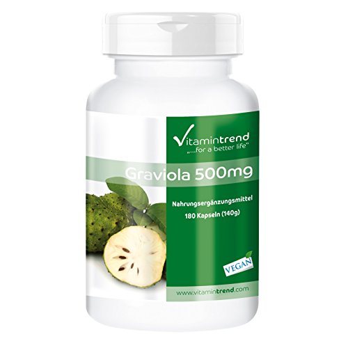 Graviola 500mg – Fruta Graviola en polvo – 180 cápsulas – Aporta energía y vitalidad – Guanábana en cápsulas