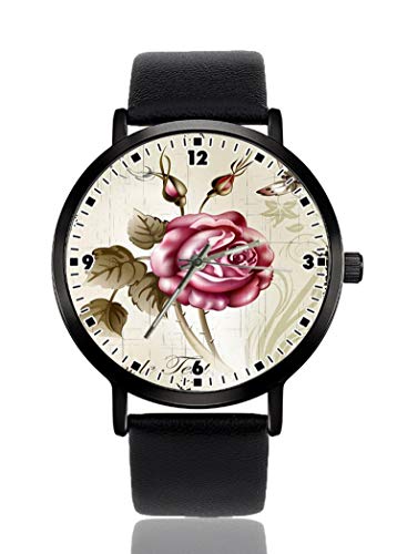 Hermoso Reloj de Pulsera con diseño de Flores y Sellos para Hombres y Mujeres, Correa de Piel Casual, analógico, de Cuarzo, Unisex, de Moda