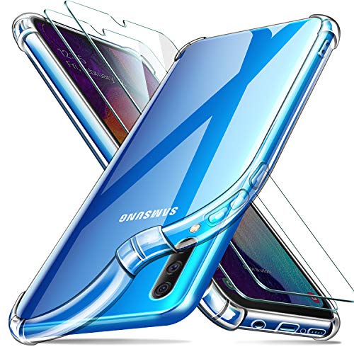ivencase Samsung Galaxy A50 Funda+[2 Pack] Cristal Templado, Ultra Fina Silicona TransparenteTPU Carcasa Protector Airbag Anti-Choque Anti-arañazos Case Cover para Samsung Galaxy A50