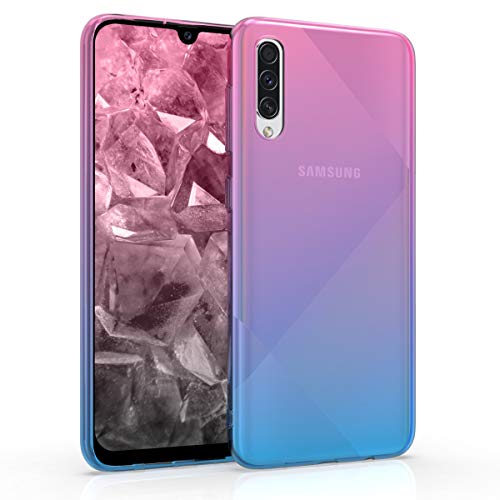 kwmobile Funda Compatible con Samsung Galaxy A30s - Carcasa de TPU Bicolor - Rosa Fucsia/Azul/Transparente