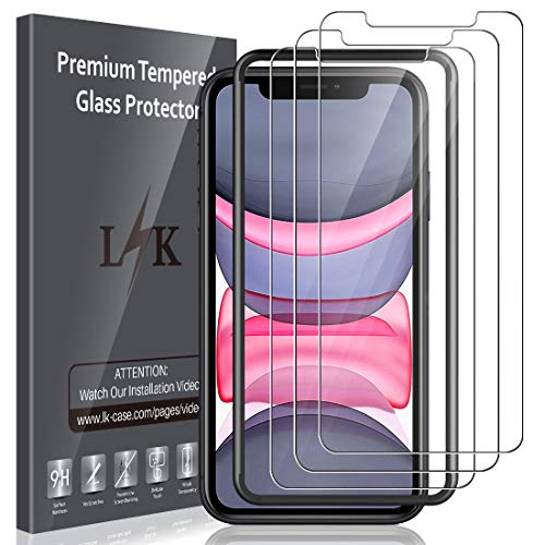 LK [3 Pack] Protector de Pantalla para iPhone 11 / iPhone XR (6.1'') Cristal Templado, [9H Dureza] [Marco Instalación Fácil] Vidrio Templado Screen Protector Pantalla iPhone 6.1 Pulgadas
