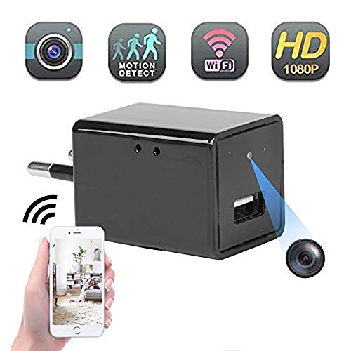 Mini cámara espía Oculta Full HD 1080P Cargador USB Cámara WiFi para vigilancia de Seguridad doméstica con visión remota/detección de Movimiento/grabación en Bucle + Enchufe de conversión