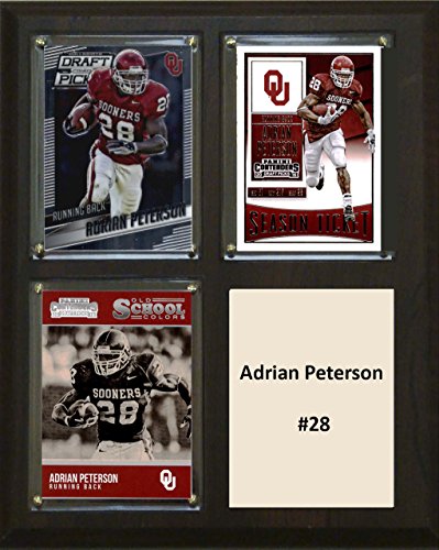 NCAA Oklahoma Sooners Adrian Peterson placa de tres cartas, marrón, 20.3 cm x 25.4 cm