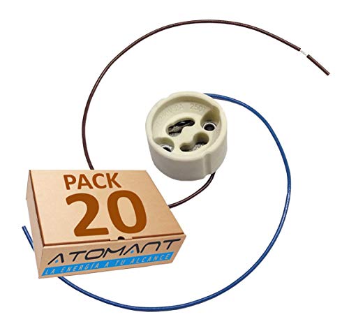 Pack 20x Portalamparas para Gu10 con Cable Extralargo 20 Centimetros. color blanco, Standard.