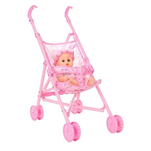 Paperllong® Carro de cochecito de muñeca infantil para bebé plegable con muñeca para muñeca de 12 pulgadas Mini cochecito de juguete regalo rosa