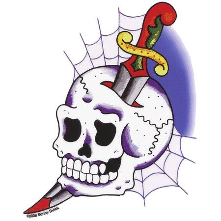 Sunny Buick - Cobweb Skull Knife etiqueta Sticker - 4'' x 5.75'' - Weather Resistant, Long Lasting for Any Surface