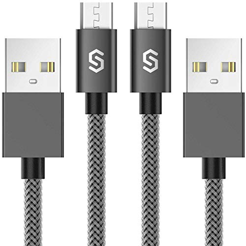 Syncwire Cable Micro USB - 2m [2-Unidades] Cargador Micro USB Carga Rapida Cable Cargador Android de Nylon para Samsung Galaxy S7/S6/S4/S3, HTC, Sony, LG, Huawei, Xiaomi, Motorola, Kindle, PS4 - Gris