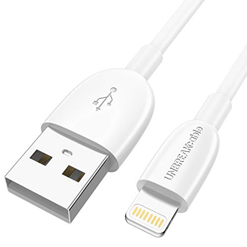 UNBREAKcable Cable Cargador iPhone Cable Lightning - [Apple MFi Certificado]-Compatible con iPhone XS MAX XR X 8 Plus 7 Plus 6S 6 Plus 5 5S 5C SE iPad iPod-Blanco 1m