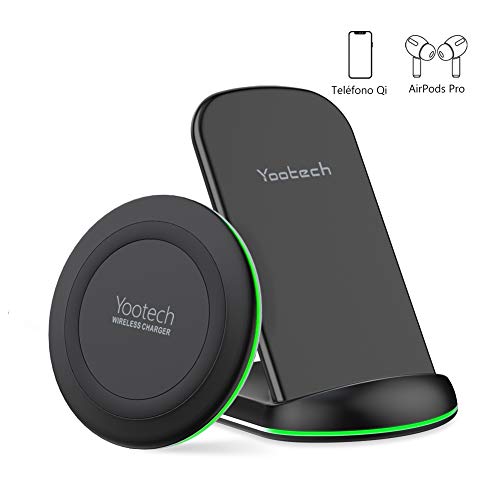 yootech Cargador Rápido Inalámbrico, 2 Pack 7.5W Para iPhone SE 2020/11/11 Pro/11 Pro Max/XS MAX/XR/XS/X/8+/8, Carga Inducción 10W para Galaxy S20/Note 10/S10+/S9+/Note 8/S8, AirPods Pro(No Adaptador)