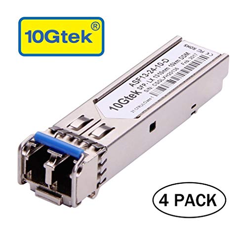 10Gtek [4 Pack] Gigabit Módulo SFP Monomodo, 1000Base-LX SFP LC Transceiver, Compatible para Cisco GLC-LH-SMD, Ubiquiti, Netgear, D-Link, TP-Link, Zyxel, Mikrotik, Open Switch, 4pcs