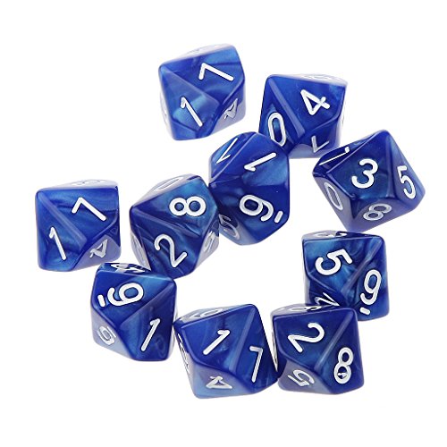 10pcs Juegos de Mesa Dados de Diez Caras 0~9 D & D TRPG - Azul