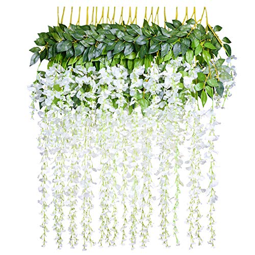12 Piezas Flores Artificiales Plantas Decoración - YQing Seda Wisteria Artificial Flores Decoración para Boda Hogar