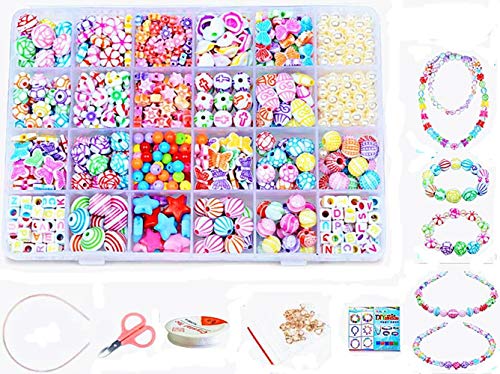 24 clases Abalorios Perlas de Acrílica Cuentas Redondas Abalorios Colores Piedras Para Pulseras Joyas DIY Manualid Para niños niña regalo pulsera diy haciendo kit (color 6#)