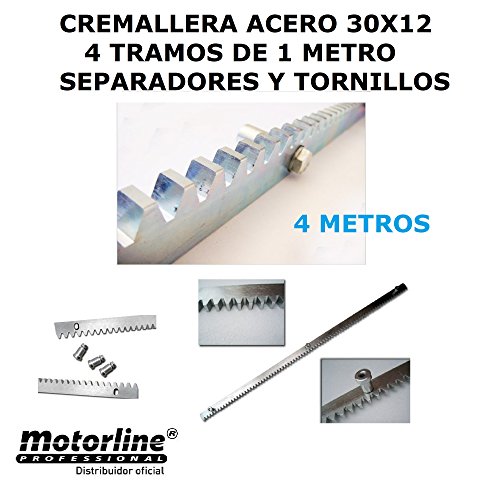 4 metros cremallera de acero cincado 30 x 12 con separadores y tornillos para motor de puerta o cancela corredera, estandar compatible con cualquier marca de motor