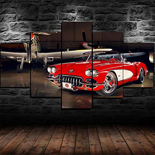 5 Juegos De Pinturas Impresión Hd Pintura De Arte De Pared Pintura Moderna Pintura De Decoración Del Hogarimpresión De Lienzo Xxl 150X80Cm Chevrolet Corvette C1 Coche Clásico