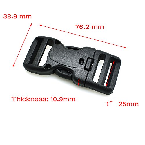 5pcs plástico doble ajustable y doble con cierre de seguridad hebilla para cinturón táctico, color negro, negro, 1"(25mm)
