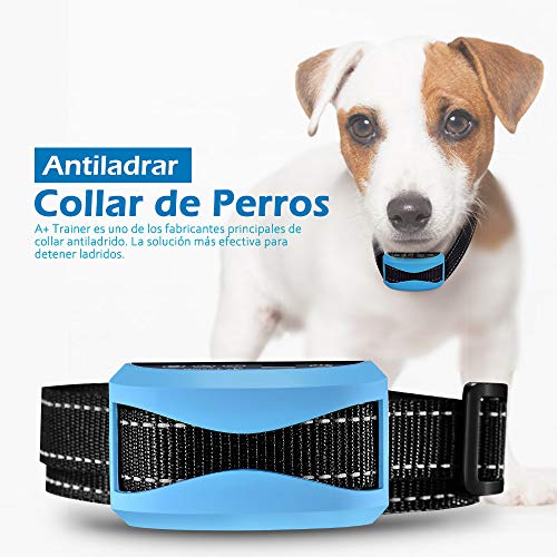 A+ Trainer Collar Antiladridos para Perros, Collar Ladridos Perro 7 Niveles Sonido y Vibración Sensibilidad, Collar Adiestramiento Impermeable IP65, Correa Ajustable Nylon para Perro 7-54kg