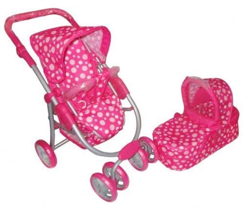 AB Gee Deluxe - Cochecito de bebé 3 en 1 y capazo en Tela de Lunares Rosa