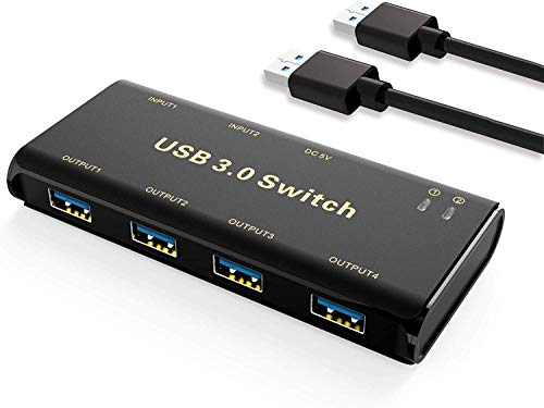 ABLEWE USB 3.0 Switch,4 Puertos Conmutador KVM USB Switch para 2 PCs 2 Entrada 4 Salida para Compartir Ratón,Teclado,Disco Duro,Impresoras,Escáner