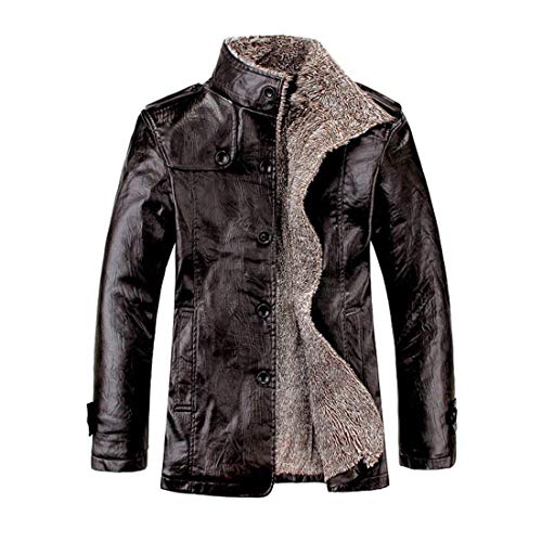 Abrigo De Invierno Abrigo Cuartos Cuero De Tres De Los Cómodo Hombres con Charretera Collar Derecho Chaquetón De Manga Larga Slim Fit Imitación De La Vendimia Chaqueta De Motociclista De Cuero