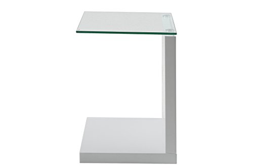 AC Design Furniture 49008 Michel - Mesa auxiliar con base de madera y tapa de cristal, color blanco