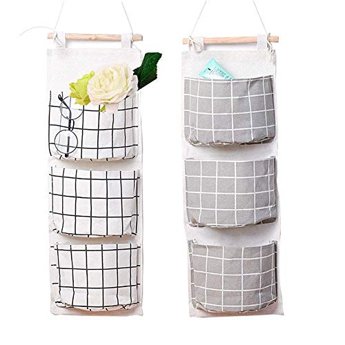 Afufu 2 Piezas Bolsa de Almacenamiento para colgar con 3 bolsillos, Impermeable Pared Bolsa Colgante Puerta Organizadores, Adecuado para la Cocina, el Baño, la Oficina. (Gris+Blanco）