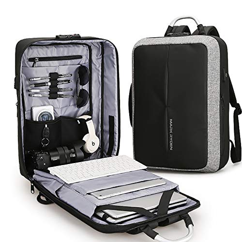 AI-ML Mochilas, Bolso de Mano, Gran Capacidad, Resistente al Agua, Cerradura de combinación, Multibolsillos, Adecuada para Laptop de 15.6 '',Gris