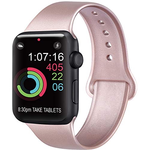 AK Correa para Apple Watch 44 mm 42 mm 38 mm 40 mm, Correa de Silicona Deportiva para Mujer y Hombre Correa para iWatch Series 5 4 3 2 1 (38mm/40mm-S/M, 01 Oro Rosa)