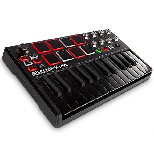 AKAI Professional MPK MINI MKII LE Black - Teclado controlador MIDI USB portátil con 25 teclas, 8 pads MPC, 8 potenciómetros, joystick, VIP 3 y paquete de software - color negro, edición limitada