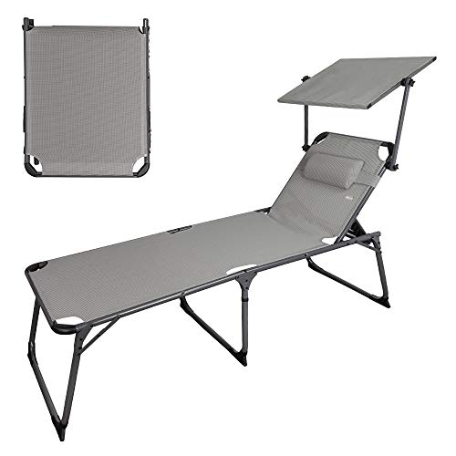 AKTIVE 62613 Tumbona Plegable multiposición con Parasol 193x67x85 cm Camping, Gris